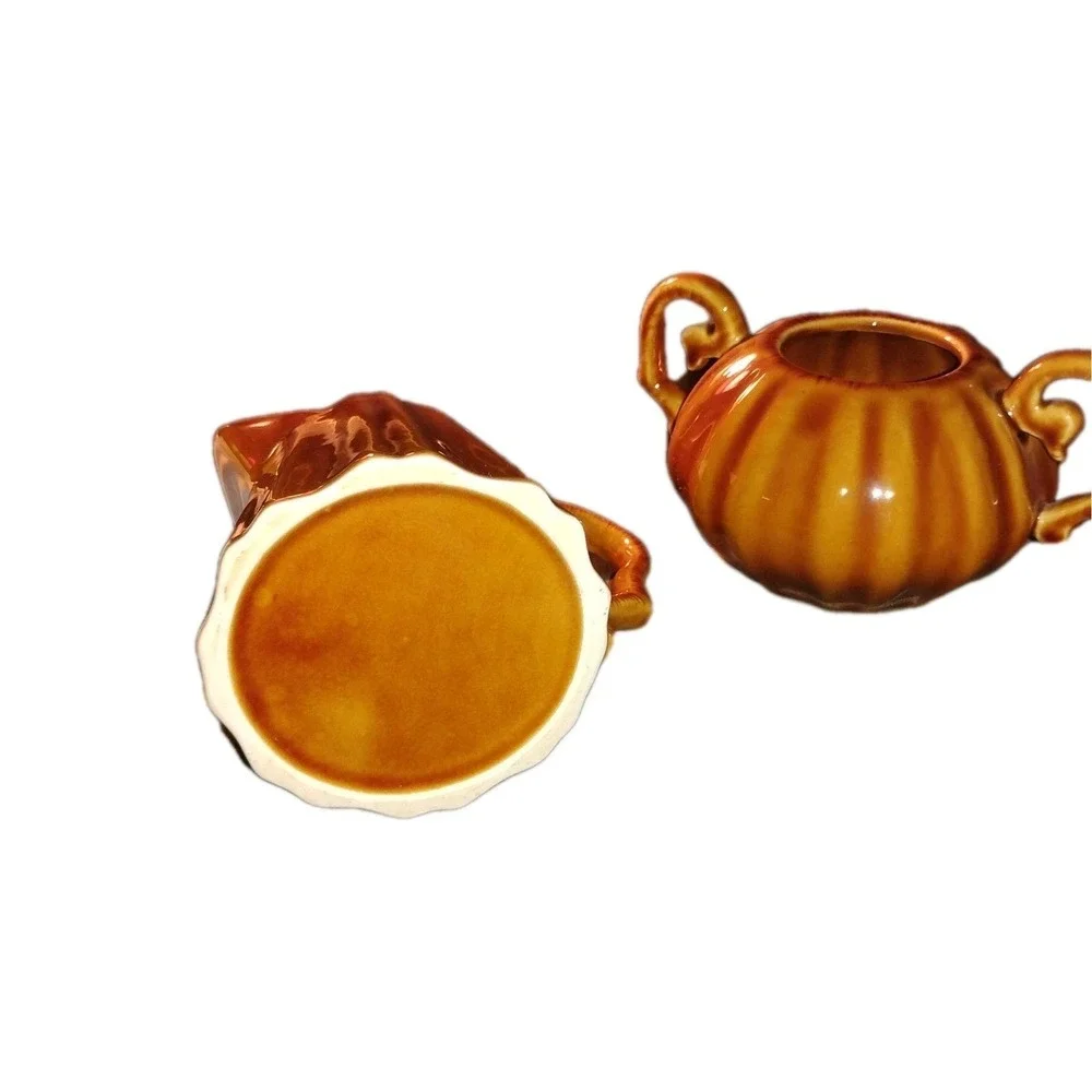 Vintage Style Eyes Creamer & Sugar Bowl Brown by Baum‎ Bros.  wood-like EUC